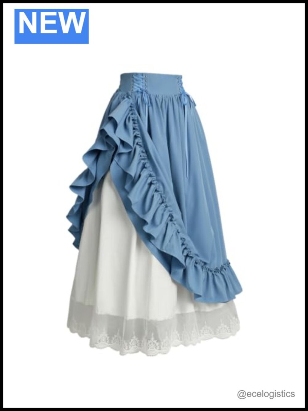Women Gothic Victorian Double-Layer Lace Ruffle Renaissance Maxi Skirt